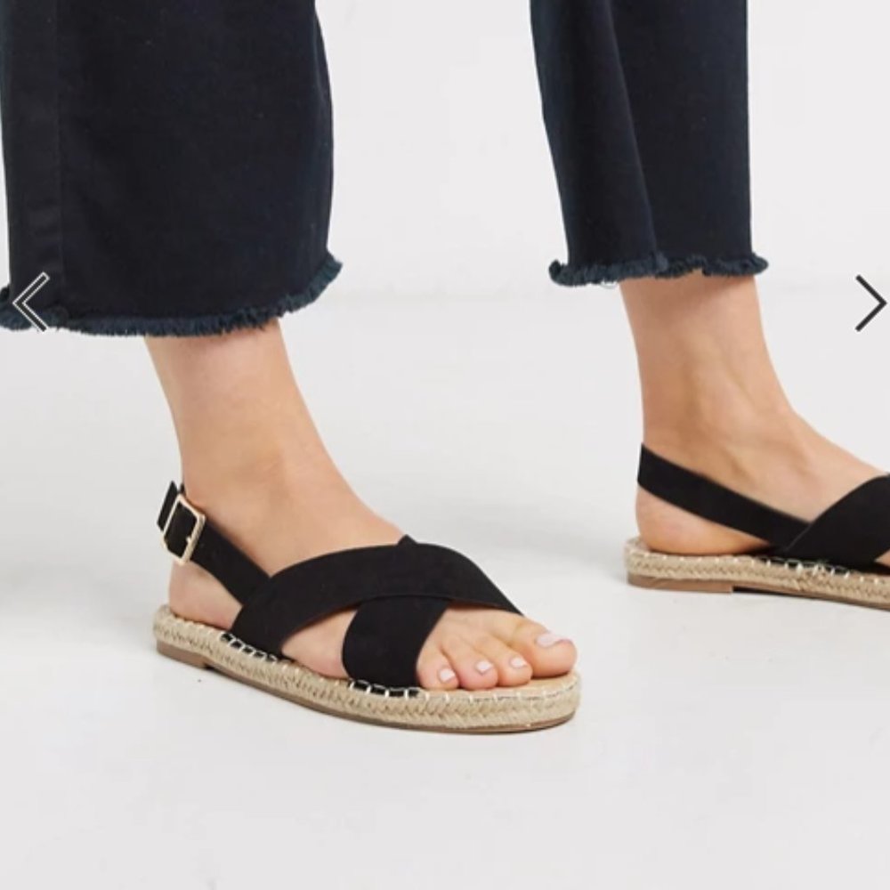 Black Cross Strap Espadrille Sandals